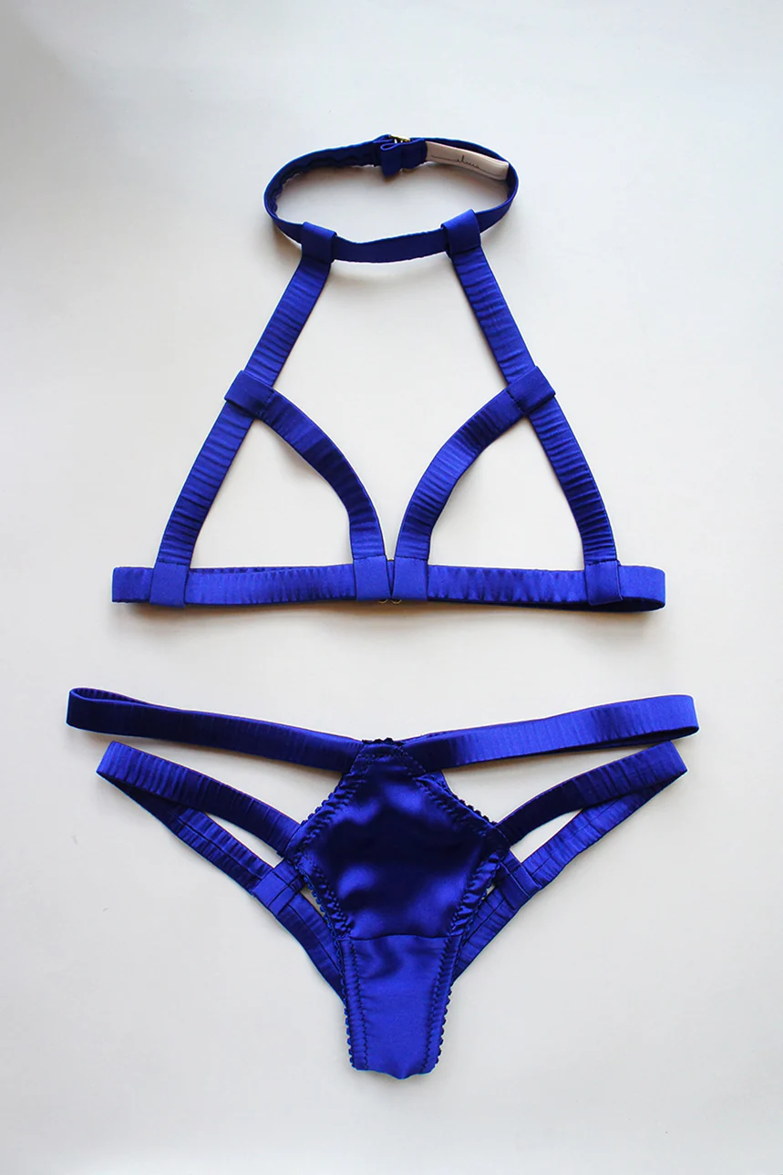Elektra Caged Bralette Blue Silk - Image 3
