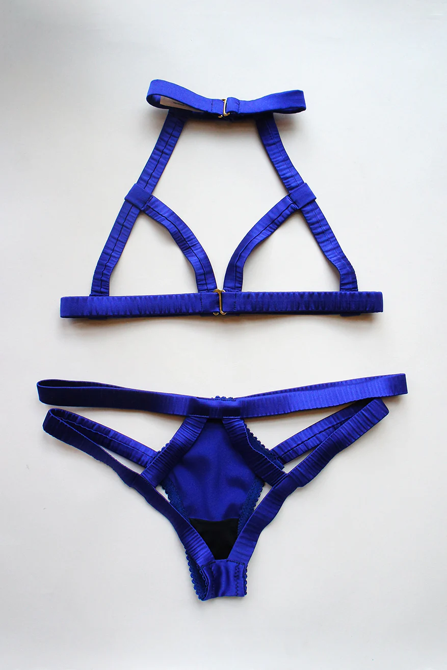Elektra Caged Bralette Blue Silk - Image 4