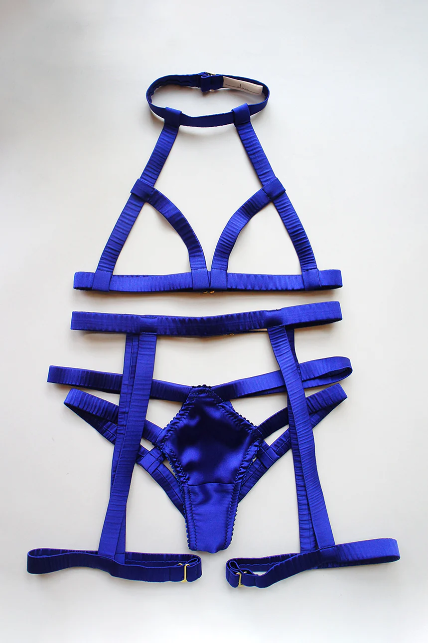 Elektra Caged Bralette Blue Silk - Image 5