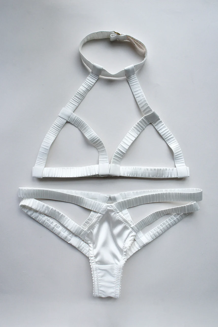 Elektra Caged Bralette Off White Silk - Image 5
