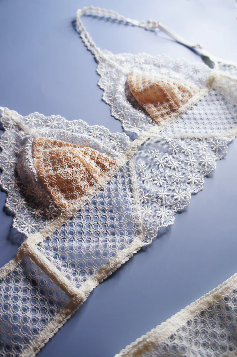 Honeycomb Off White Mesh Longline Bralette - Image 3