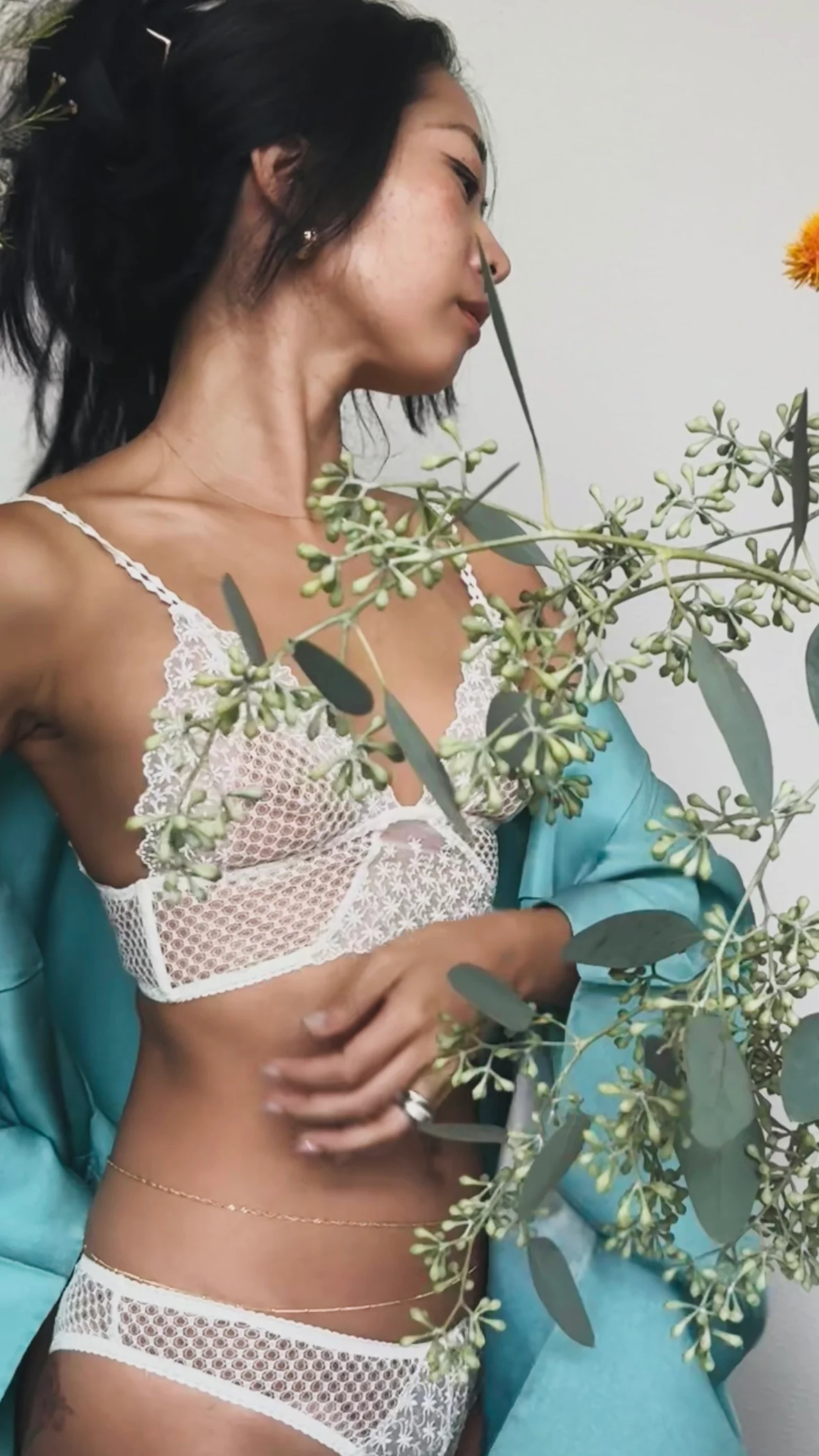 Honeycomb Off White Mesh Longline Bralette - Image 8
